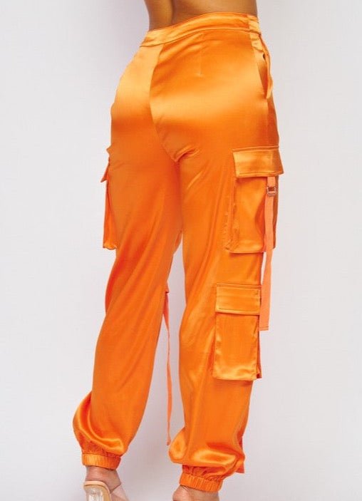 The Caroline Pants: Colorful Satin Cargo Pants - MomQueenBoutique