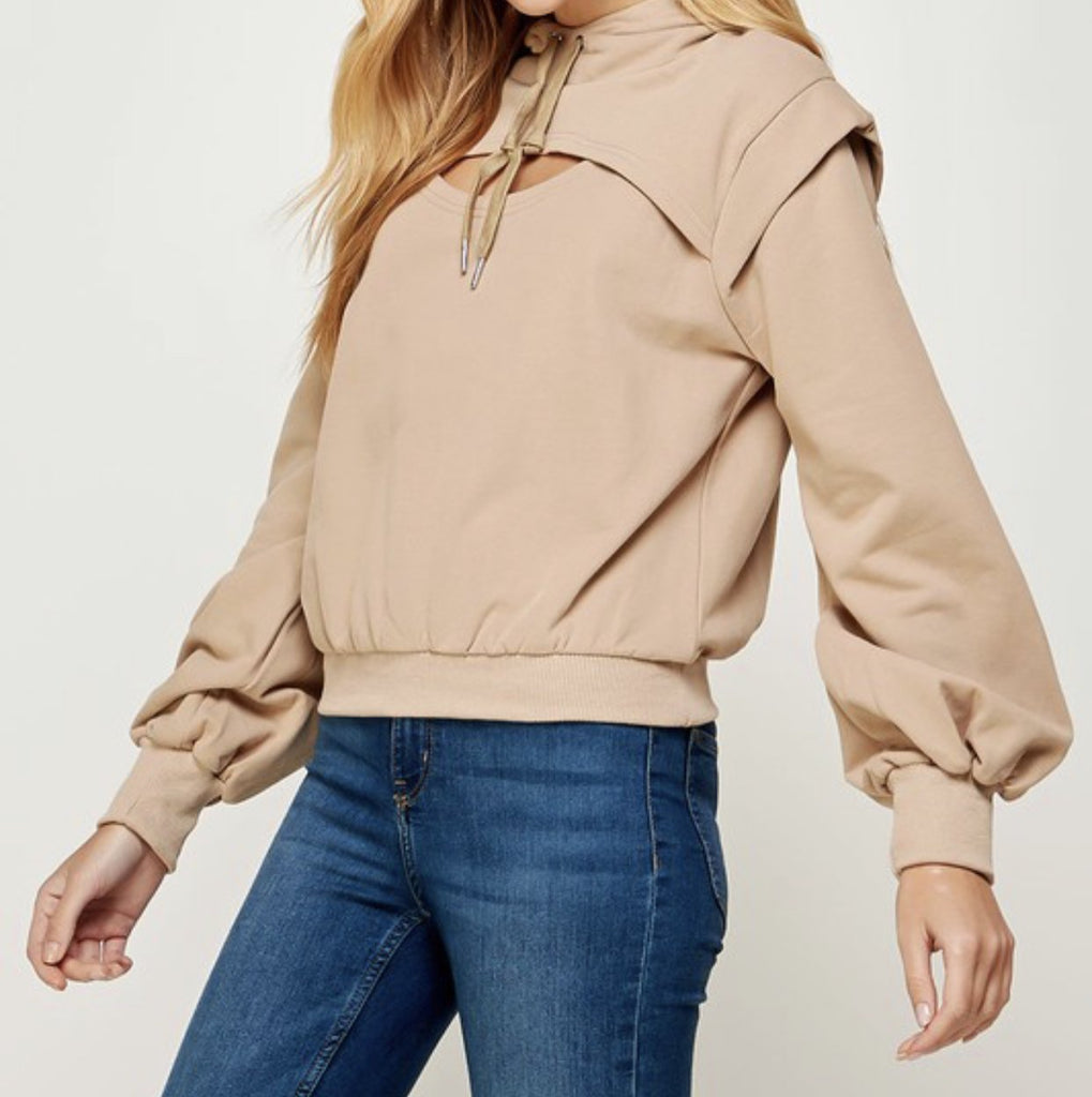 The Charlie Top: Cut Out Hooded Sweatshirt - MomQueenBoutique