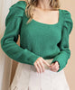 The Claire Sweater: Puff Sleeve Back Tie Sweater - MomQueenBoutique