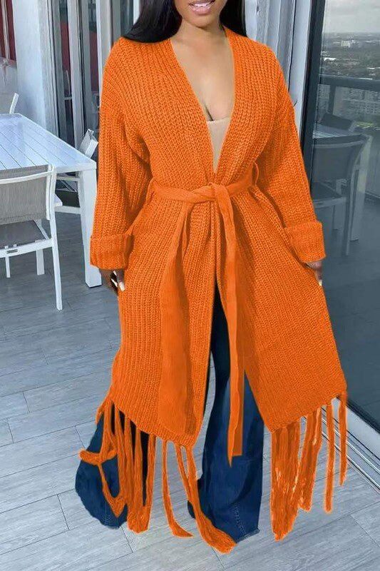 The Clementine Cardi: Orange Long Knit Chucky Cardi - MomQueenBoutique