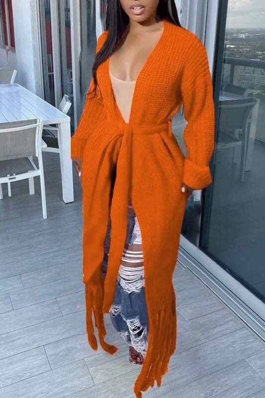 The Clementine Cardi: Orange Long Knit Chucky Cardi - MomQueenBoutique