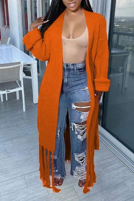 The Clementine Cardi: Orange Long Knit Chucky Cardi - MomQueenBoutique