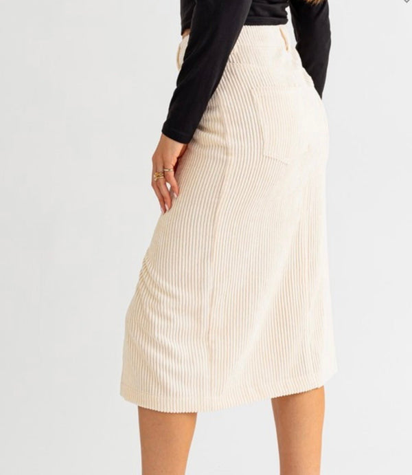 The Colette Skirt: Ivory Corduroy Midi Skirt - MomQueenBoutique