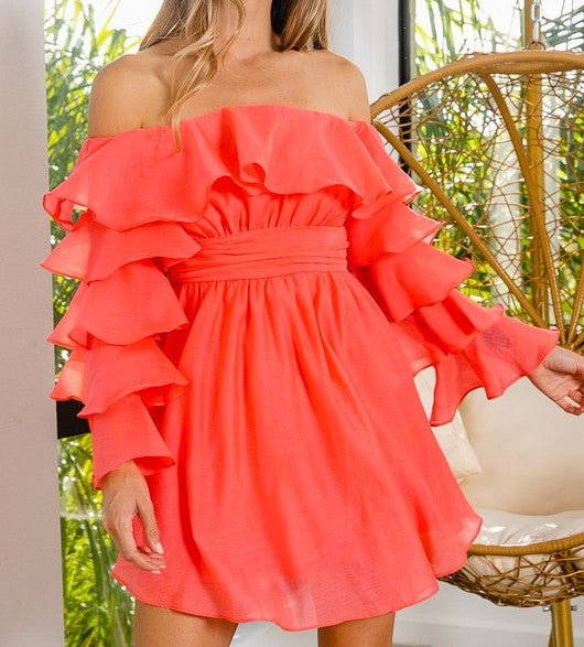 The Cora Dress: Off The Shoulder Ruffled Dress - MomQueenBoutique