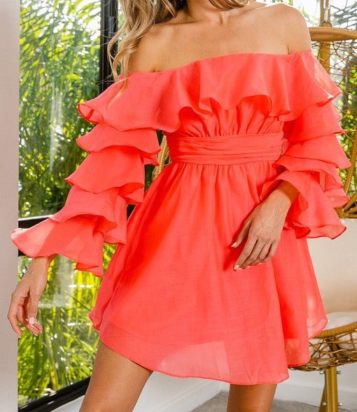 The Cora Dress: Off The Shoulder Ruffled Dress - MomQueenBoutique