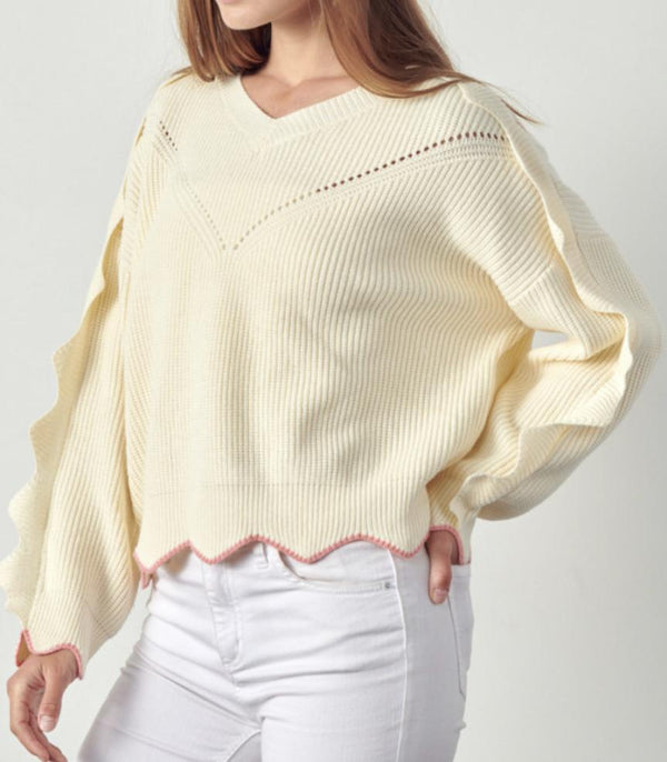 The Cora Sweater: Scallop Pullover Sweater - MomQueenBoutique