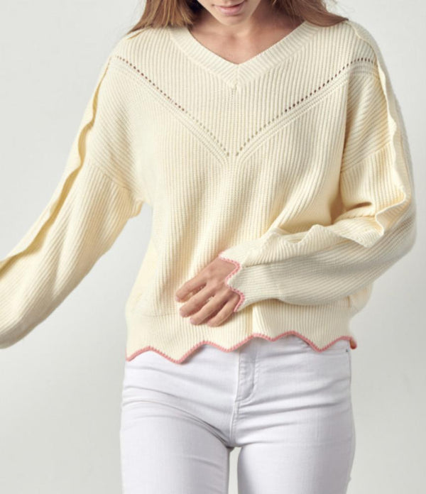 The Cora Sweater: Scallop Pullover Sweater - MomQueenBoutique