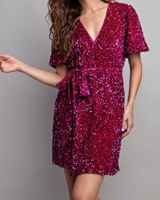 The Crystal Dress: Sequin Wrap Dress - MomQueenBoutique