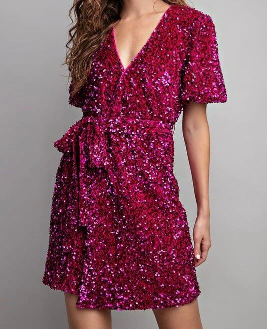 The Crystal Dress: Sequin Wrap Dress - MomQueenBoutique