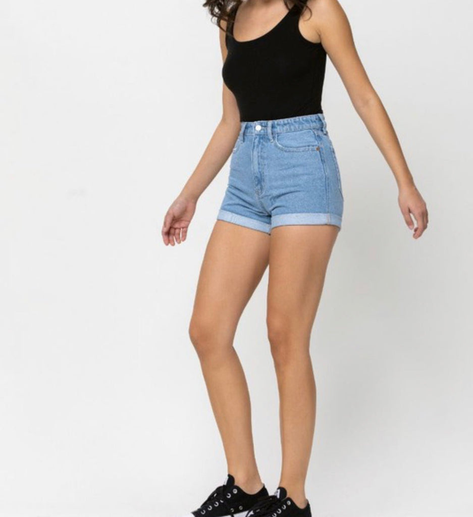 The Danny Shorts: High Rise Rolled Hem Mom Short - MomQueenBoutique