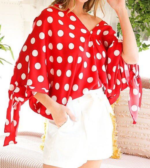 The Darla Blouse: Polka Dot Tie Detail Blouse - MomQueenBoutique
