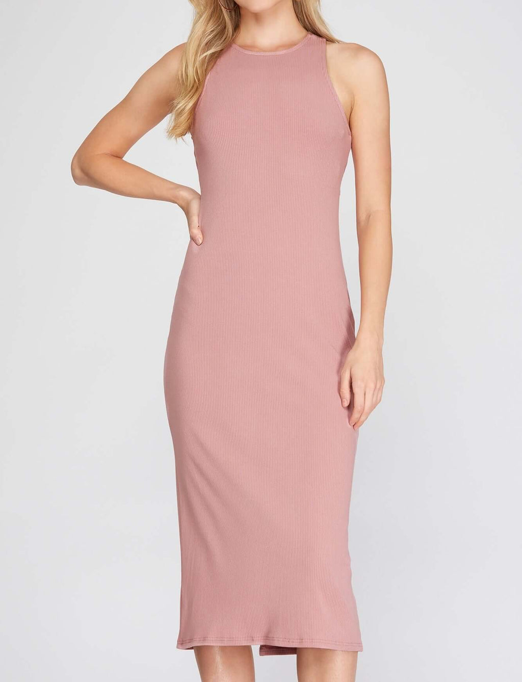 The Delilah Dress: Cross Back Ribbed Knit Bodycon Midi Dress - MomQueenBoutique