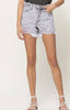 The Diana Shorts: Grey High Rise Distressed Raw Waistband Denim Shorts - MomQueenBoutique