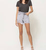 The Diana Shorts: Grey High Rise Distressed Raw Waistband Denim Shorts - MomQueenBoutique