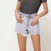 The Diana Shorts: Grey High Rise Distressed Raw Waistband Denim Shorts - MomQueenBoutique