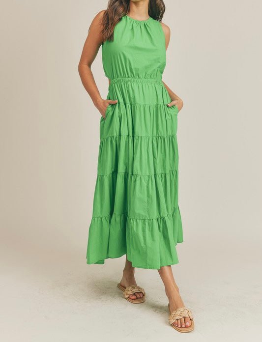The Dixie Dress: Sleeveless Elastic Waist Side Cut Out Maxi Dress - MomQueenBoutique