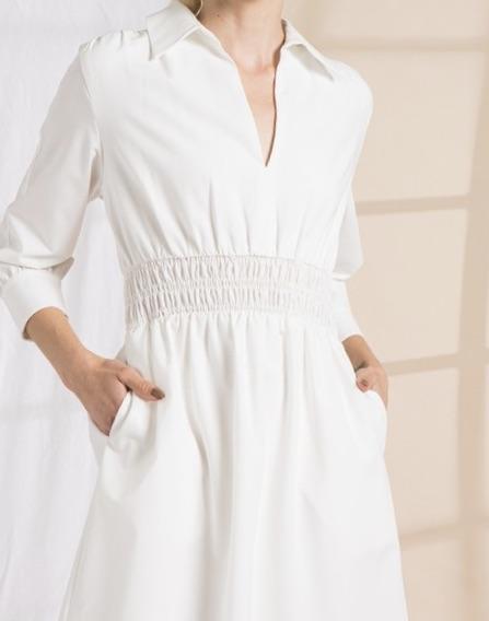 The Dorothy Dress: Solid Collar V Neck Waist Smocked Mini Dress - MomQueenBoutique
