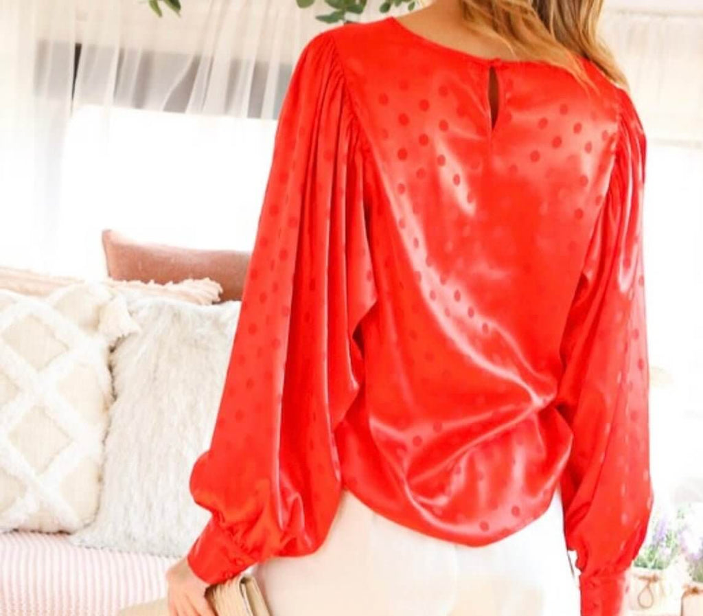 The Dottie Blouse: Long Sleeve Dot Printed Blouse - MomQueenBoutique