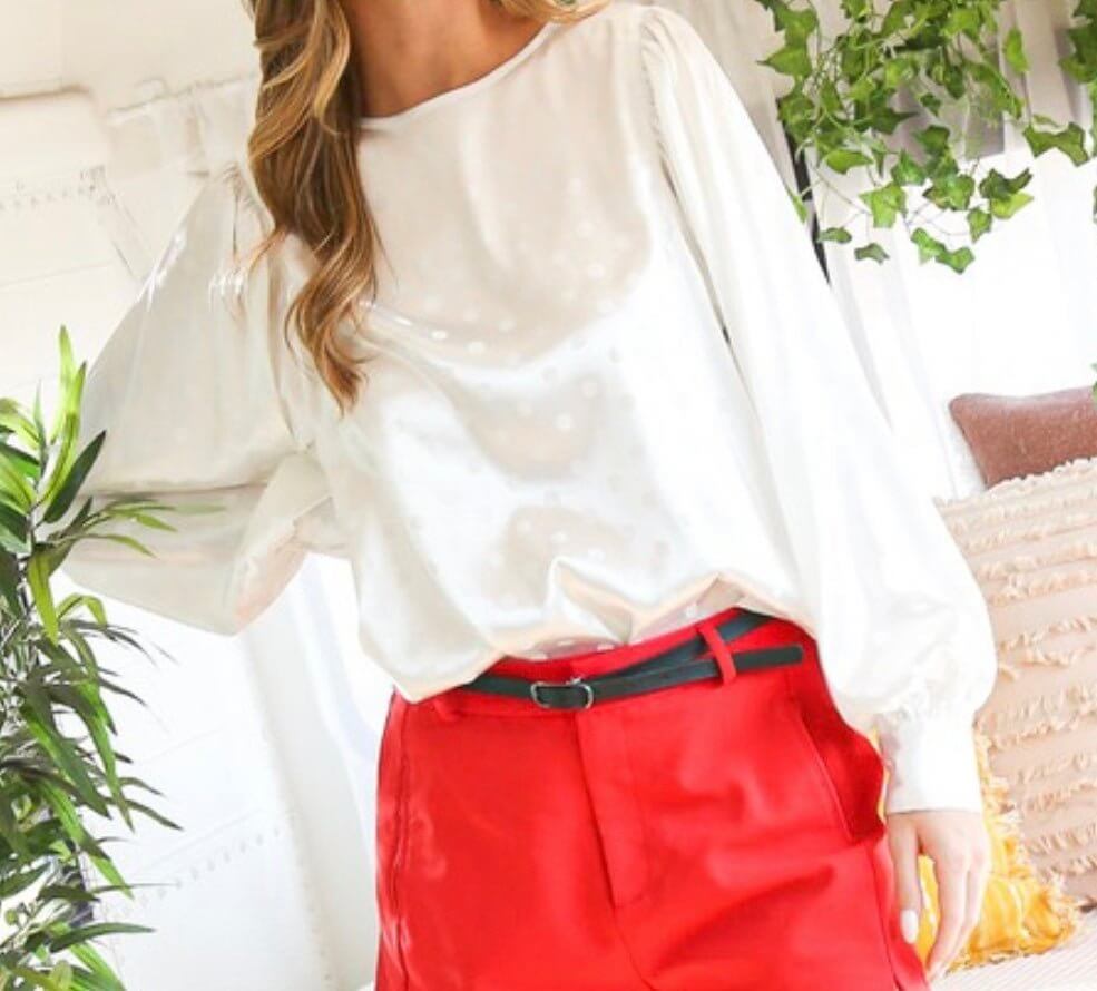 The Dottie Blouse: Long Sleeve Dot Printed Blouse - MomQueenBoutique