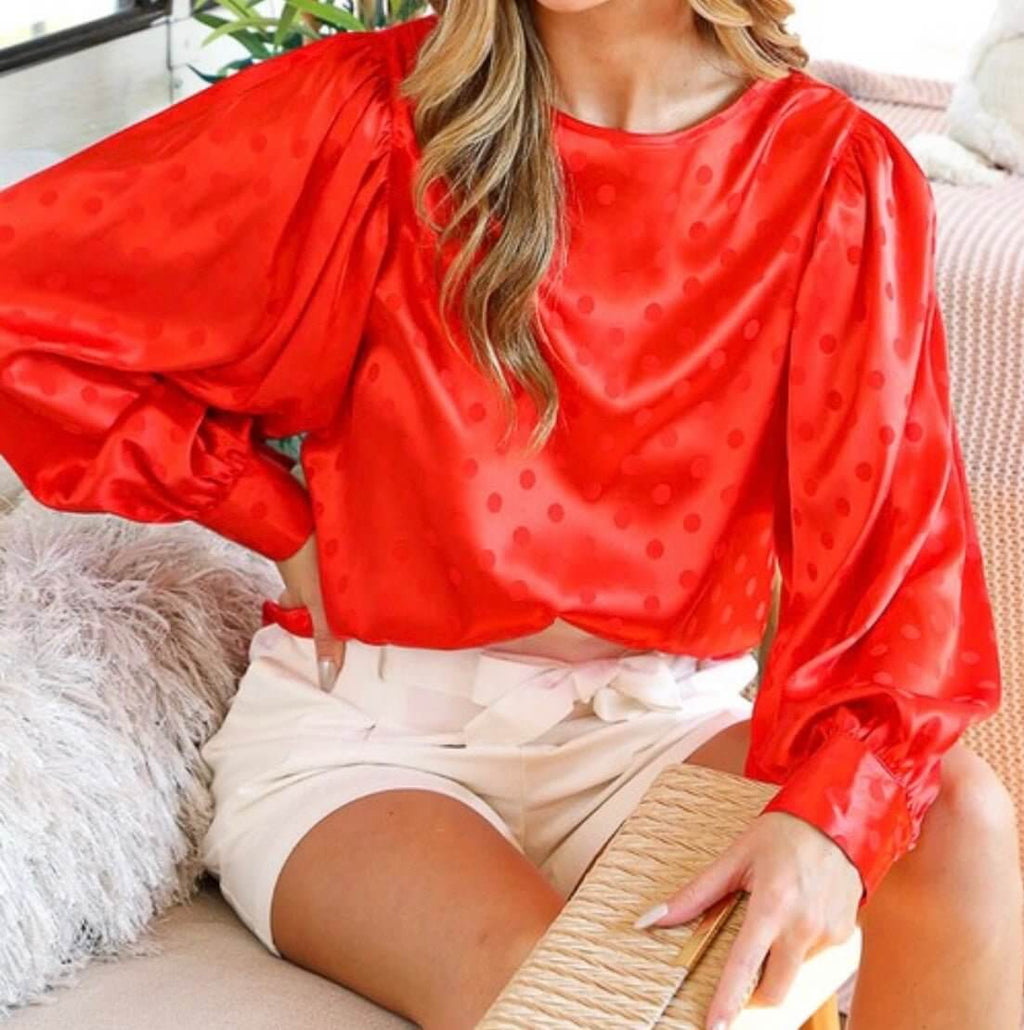 The Dottie Blouse: Long Sleeve Dot Printed Blouse - MomQueenBoutique