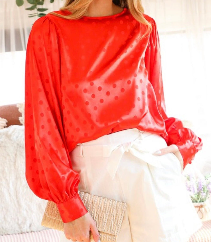 The Dottie Blouse: Long Sleeve Dot Printed Blouse - MomQueenBoutique