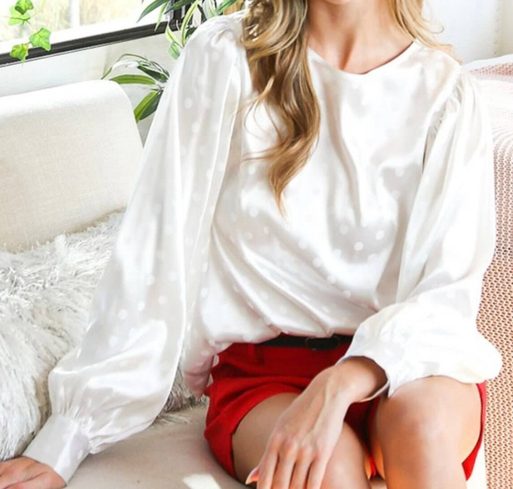 The Dottie Blouse: Long Sleeve Dot Printed Blouse - MomQueenBoutique