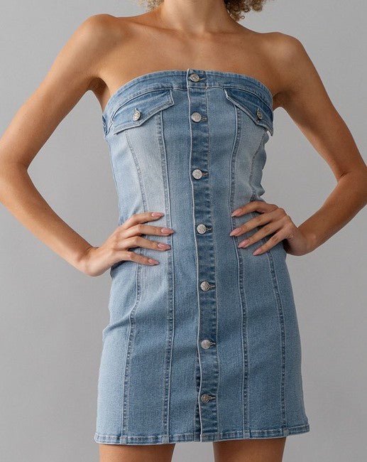 The Drew Dress: Strapless Denim Dress - MomQueenBoutique