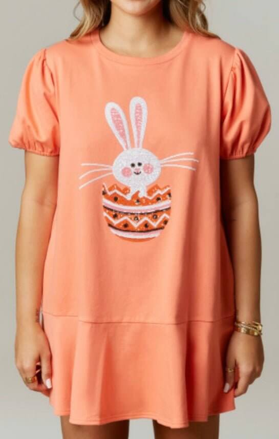 The Easter Bunny Dress: Sequin Bunny Short Sleeve Eatser Dress - MomQueenBoutique