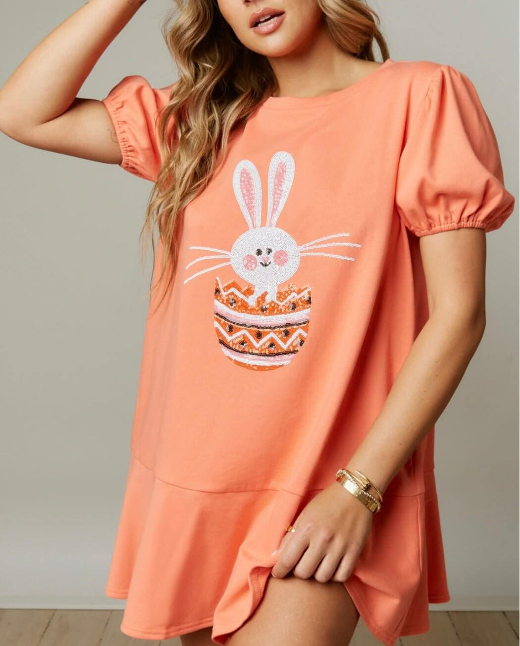 The Easter Bunny Dress: Sequin Bunny Short Sleeve Eatser Dress - MomQueenBoutique