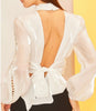 The Elise Blouse: Backless Cropped Log Sleeve Pearl Accent Blouse - MomQueenBoutique