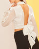 The Elise Blouse: Backless Cropped Log Sleeve Pearl Accent Blouse - MomQueenBoutique