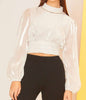 The Elise Blouse: Backless Cropped Log Sleeve Pearl Accent Blouse - MomQueenBoutique