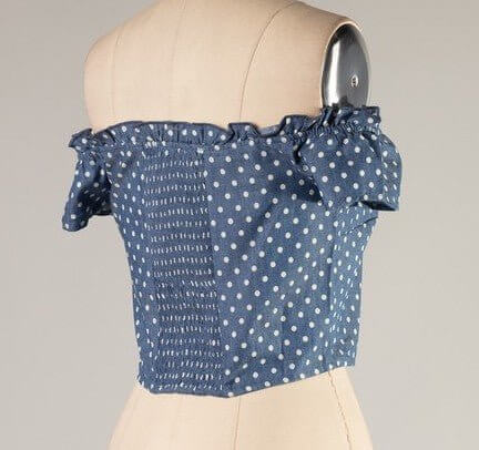 The Ella Top: Polka Dot Off The Shoulder Denim Top - MomQueenBoutique