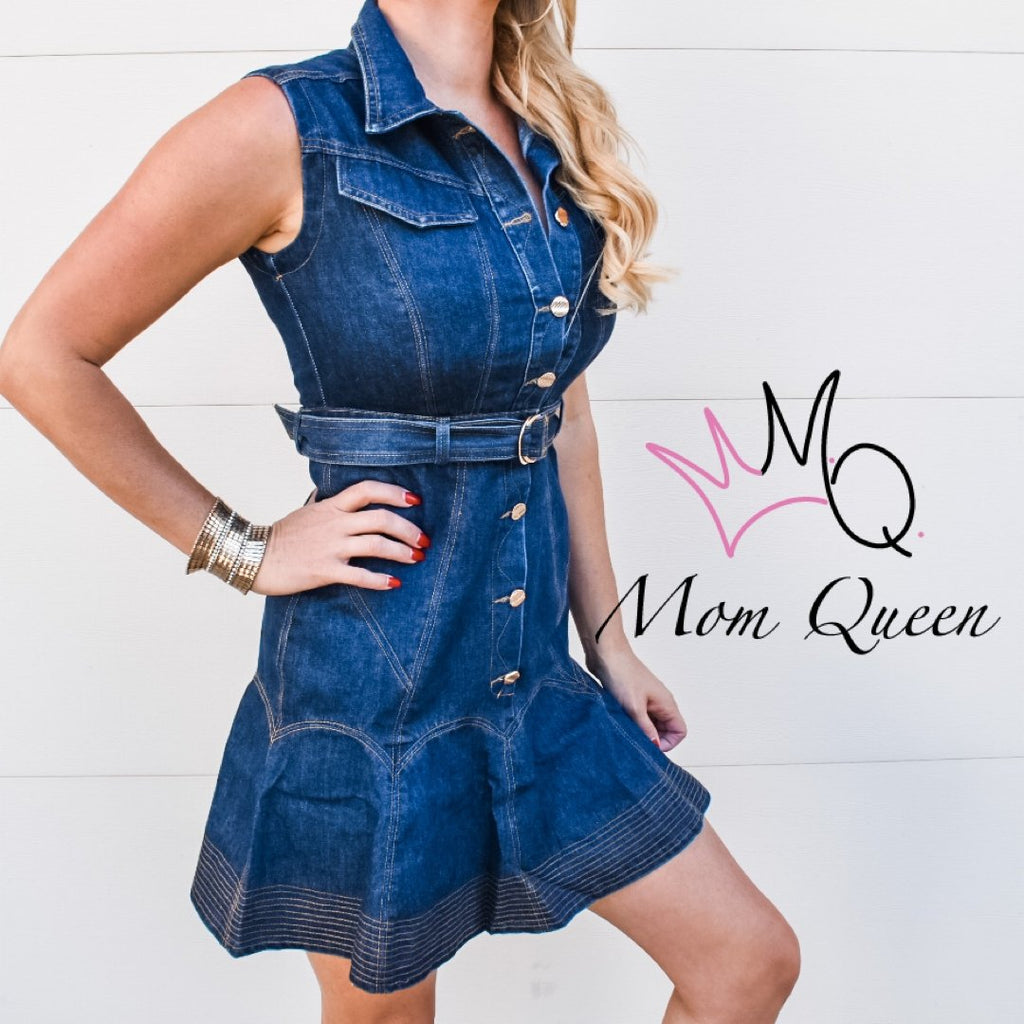 The Elly May Dress: Sleeveless Button Down Blue Jean Dress - MomQueenBoutique