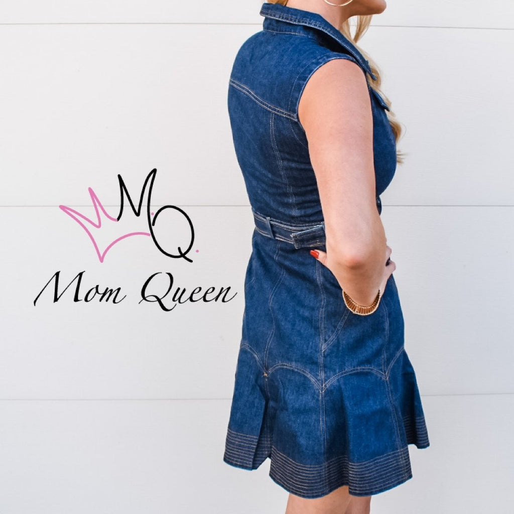 The Elly May Dress: Sleeveless Button Down Blue Jean Dress - MomQueenBoutique