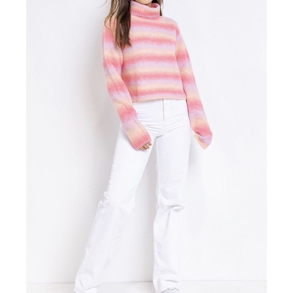 The Erica Sweater: Multi Color Turtle Neck Crop Sweater - MomQueenBoutique