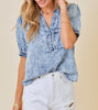 The Erin Top: Tencil Washed Denim Short Sleeve Top - MomQueenBoutique