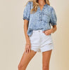 The Erin Top: Tencil Washed Denim Short Sleeve Top - MomQueenBoutique