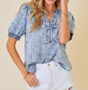 The Erin Top: Tencil Washed Denim Short Sleeve Top - MomQueenBoutique