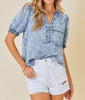 The Erin Top: Tencil Washed Denim Short Sleeve Top - MomQueenBoutique