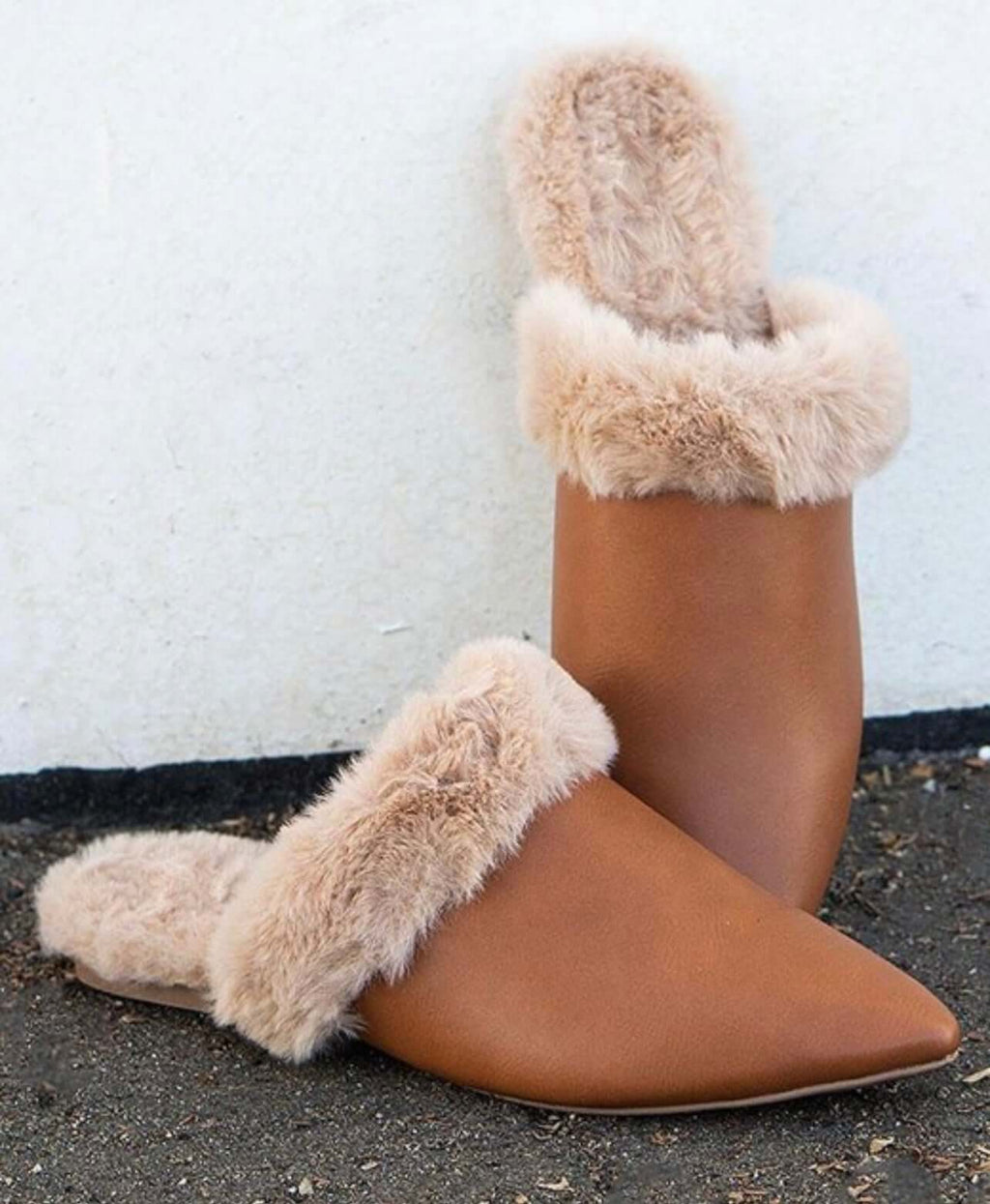 The Eskimo Flates: Pleather Fur Lined Mules - MomQueenBoutique