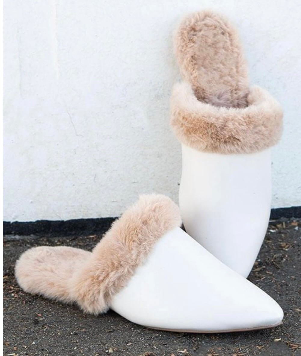 The Eskimo Flates: Pleather Fur Lined Mules - MomQueenBoutique