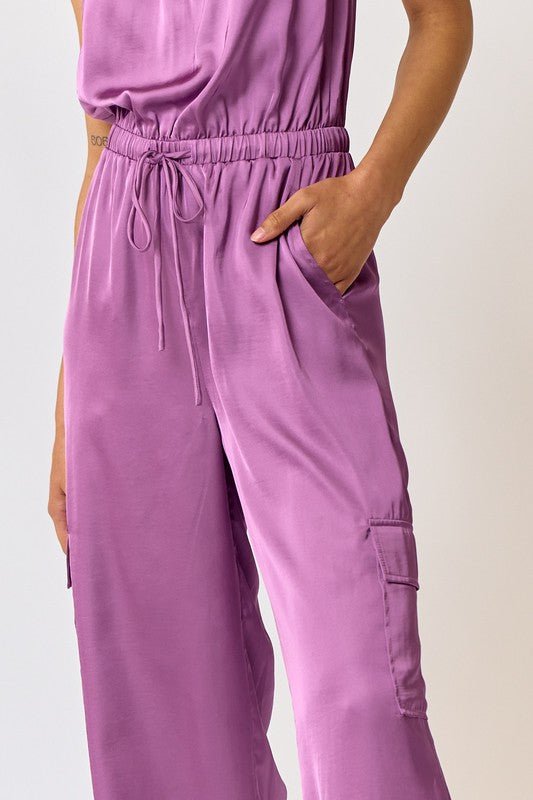 The Evelyn Jumpsuit: Purple Silky Strapless Jumpsuit - MomQueenBoutique