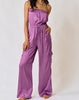 The Evelyn Jumpsuit: Purple Silky Strapless Jumpsuit - MomQueenBoutique