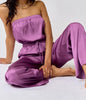 The Evelyn Jumpsuit: Purple Silky Strapless Jumpsuit - MomQueenBoutique