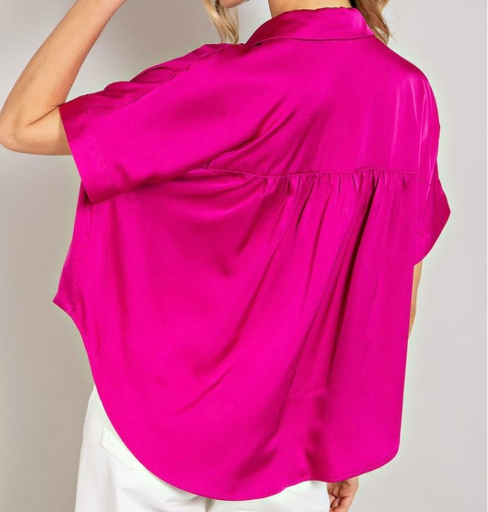 The Felecity Blouse: Sating Short Sleeve Pink Blouse - MomQueenBoutique