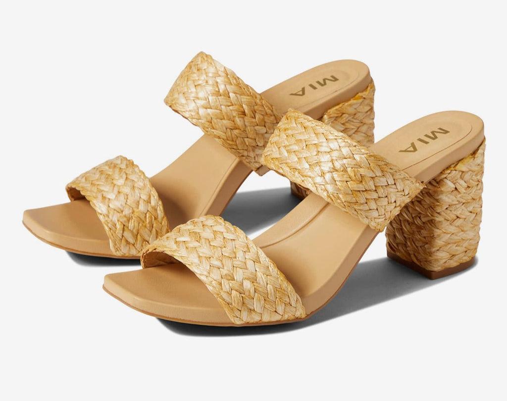 The Felecity Sandals: Wide Strap Slip On Straw Heeled Sandal - MomQueenBoutique