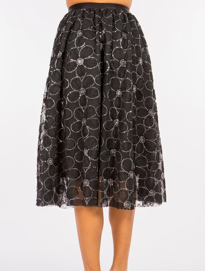 The Florence Skirt: Sequin Floral Midi Skirt - MomQueenBoutique