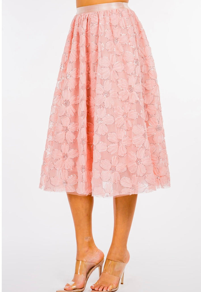The Florence Skirt: Sequin Floral Midi Skirt - MomQueenBoutique
