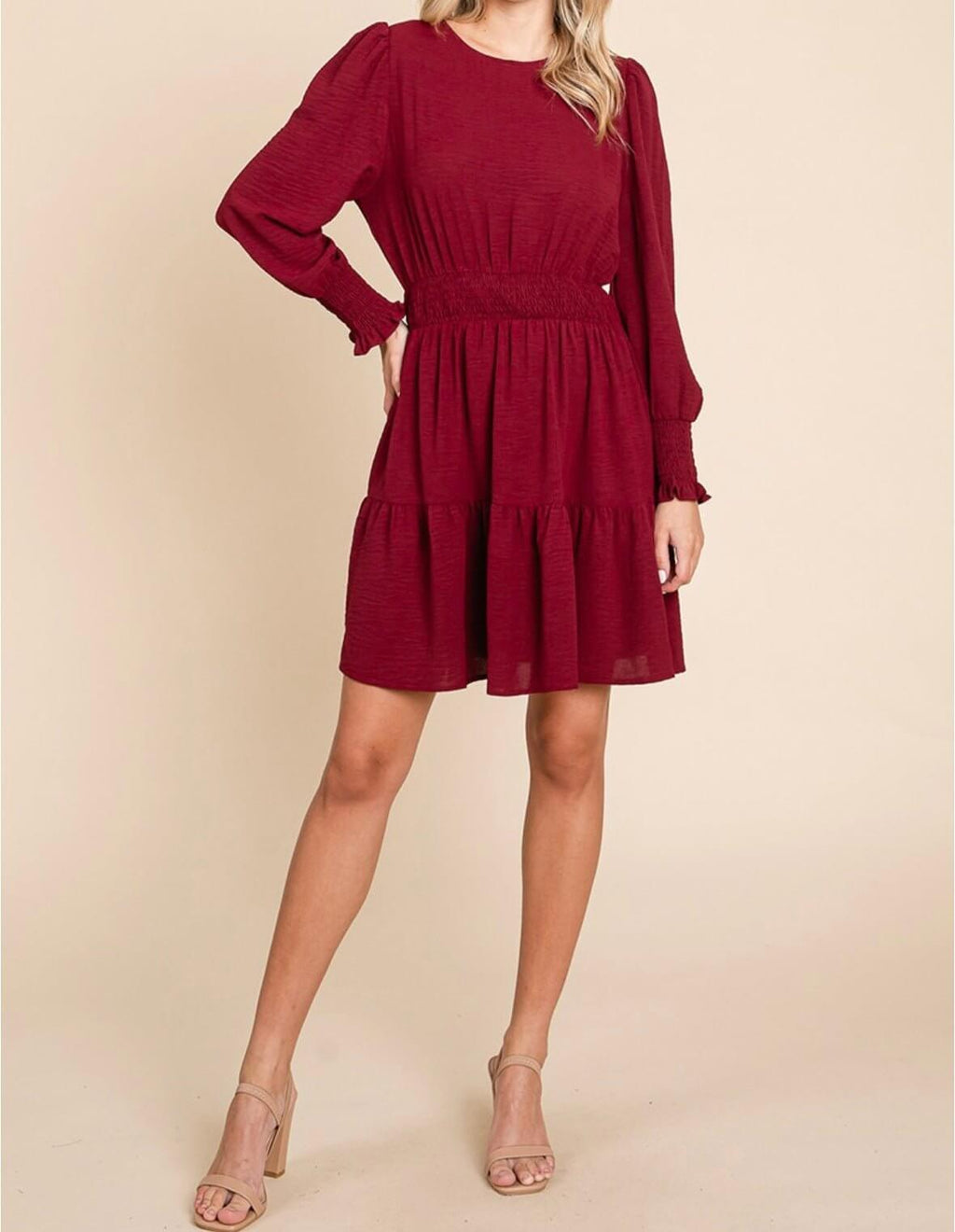 The Gabbie Dress: Long Sleeve Tiered Mini Dress - MomQueenBoutique